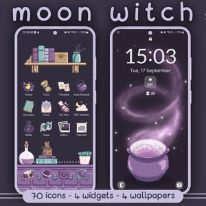 Witchy Aesthetic Icon Pack for iOS Android & Tablet Wallpapers, Widgets, Cute Spooky App Theme