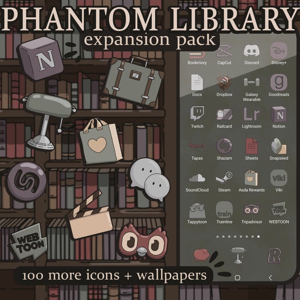 Dark Academia 2: Phantom Library EXPANSION Icon Pack for iOS, Android & Tablet, Wallpapers, Widgets, Dark Academia App Theme