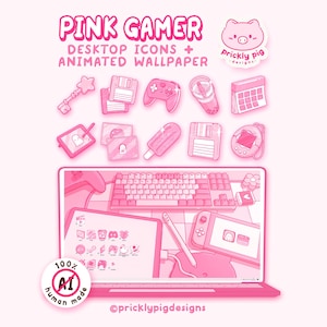 Pink Gamer: Desktop Folder Icon & Wallpaper Pack for Windows + Mac