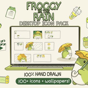 Froggy in the Rain Desktop Icon Pack for Windows & Mac, Wallpapers folder icons Cute frog Theme