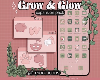 Glow and Grow Aesthetic EXPANSION Pack for iOS, Android & Tablet, Wallpapers, Widgets, Cute App Theme