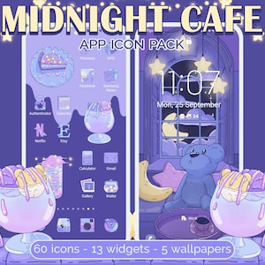 Midnight Cafe Icon Pack for iOS, Android & Tablet, Wallpapers, Widgets, Cute Kawaii App Theme