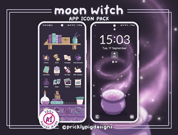 Moon Witch Phone Theme: Wallpapers, icons and widgets, iPhone, Android, iPad
