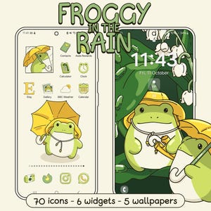 Froggy in the Rain Icon Pack for iOS, Android & Tablet, Wallpapers, Widgets, Cute App Theme