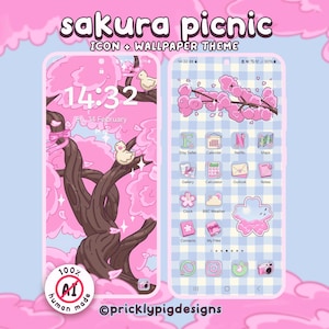 Sakura Picnic Icon Pack für iOS, Android & Tablet, Wallpapers, Widgets, Kirschblüten App Theme