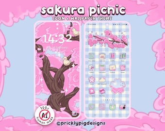 Sakura Picnic Icon Pack voor iOS, Android en tablet, achtergronden, widgets, app-thema kersenbloesem