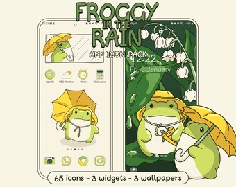 Froggy in the Rain Icon Pack for iOS, Android & Tablet, Wallpapers, Widgets, Cute App Theme