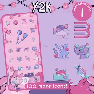 Y2K Aesthetic Icon Expansion Pack for iOS Android & Tablet Wallpapers Widgets Cute Spring App Theme