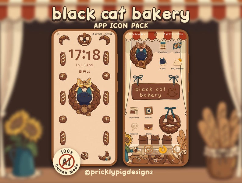 Black Cat Bakery: Cozy, Witchy Wallpapers, icons and widgets for iOS, Android, iPad image 1
