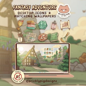 Fantasy Adventure: Paquete de iconos y fondos de pantalla de escritorio dibujados a mano para Windows y Mac