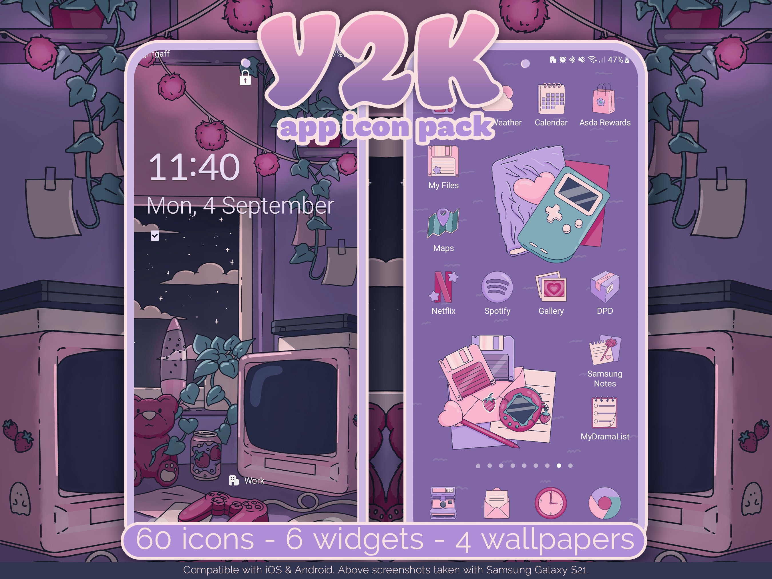 Y2K Aesthetic Icon Pack for Ios, Android & Tablet Wallpapers Widgets, Cute  Kawaii App Theme 