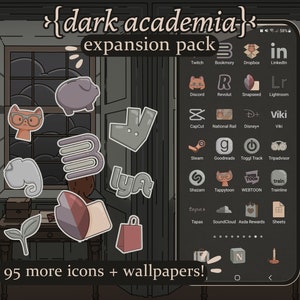 Dark Academia Icon EXPANSION Pack for iOS, Android & Tablet, Wallpapers, Widgets, Cute Nostalgic App Theme