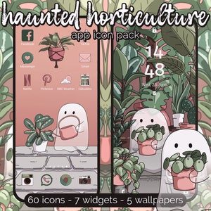 House Plant Ghostie Aesthetic Icon Pack for iOS, Android & Tablet, Wallpapers, Widgets, Cute App Theme