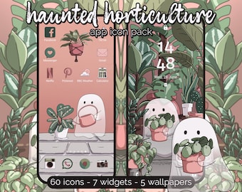 House Plant Ghostie Aesthetic Icon Pack for iOS, Android & Tablet, Wallpapers, Widgets, Cute App Theme