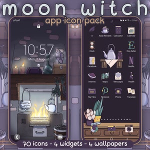 Witchy Aesthetic Icon Pack for iOS Android & Tablet Wallpapers, Widgets, Cute Spooky App Theme