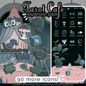 Pack d'icônes Tarot Cafe EXPANSION pour iOS, Android et tablette, fonds d'écran, widgets, thème d'application Witchy