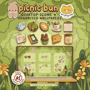 Picnic Bun: Spring Desktop Folder Icon & Wallpaper Pack for Windows + Mac