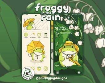 Froggy in the Rain: Spring Wallpapers, icons and widgets for iOS, Android, iPad & Tablets