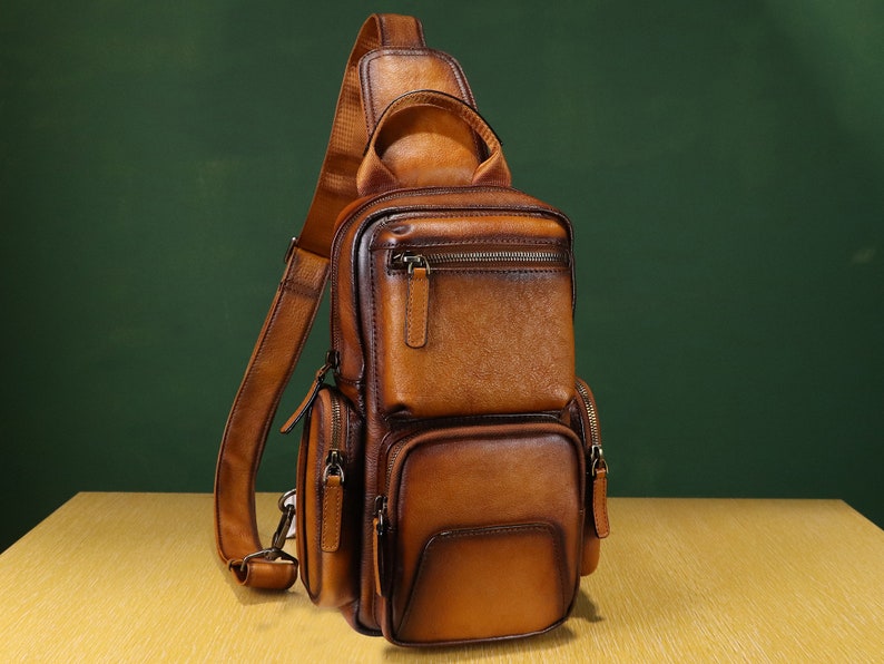 Genuine Leather Sling Bag Crossbody Casual Hiking Daypack - Etsy