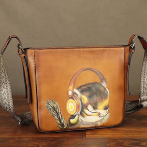 Sac à bandoulière en cuir véritable peint à la main pour femme Style vintage sac à main cartable fait main personnalisation graver cadeau d'anniversaire sac à bandoulière