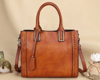 Genuine Leather Satchel Handbag for Women Vintage Handmade Shoulder Bag Work Tote Purse Personalization Engrave Birthday Gift Crossbody Bag