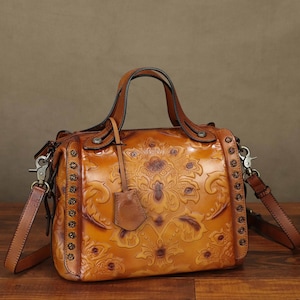 Cartera de cuero genuino para mujer, hecha a mano, Vintage, en relieve, bandolera, bolsos de hombro para mujer, regalo personalizado, bolso con asa superior