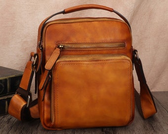 Genuine Leather Messenger Bag for Men Small Purse Crossbody Shoulder Bags Satchel for Work Business Personalization Satchel