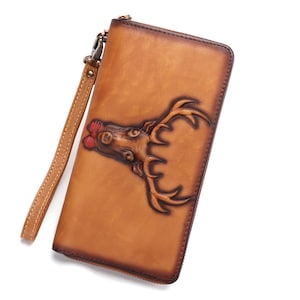 Cartera de cuero genuino para mujeres y hombres Cartera de cuero hecha a mano con cremallera Monedero Titular de la tarjeta Clip de dinero Logotipo personalizado para regalos