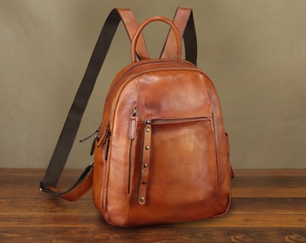 Genuine Leather Backpack Purse for Women Vintage Daypack Knapsack Handmade Rucksack Personalization Leather Backpack College Bag