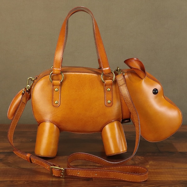 Genuine Leather Handbags for Women Shoulder Bag Crossbody Bag Hippo Shape Purses Vintage Handmade Satchels for Festival Birthday Gifts