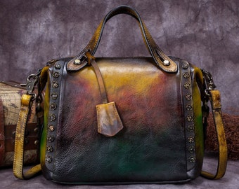 Genuine Leather Satchel for Women Handmade Vintage Crossbody Bag Shoulder Purses for Ladies Personalization Top Handle Handbag Leather Purse