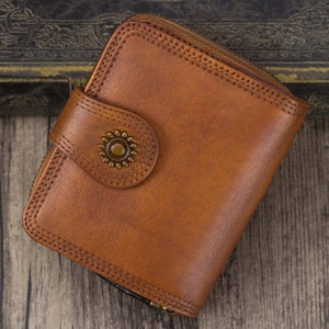 Genuine Leather Short Wallets for Women Retro Handmade Soft Purse Small Clutch Money Clip Zip Wallet Purse Personalization Retro Purse