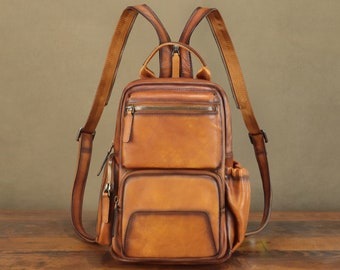 Genuine Leather Sling Bag Crossbody Casual Hiking Daypack Vintage Handmade Chest Shoulder Bag Personalization Convertible Backpack Rucksack