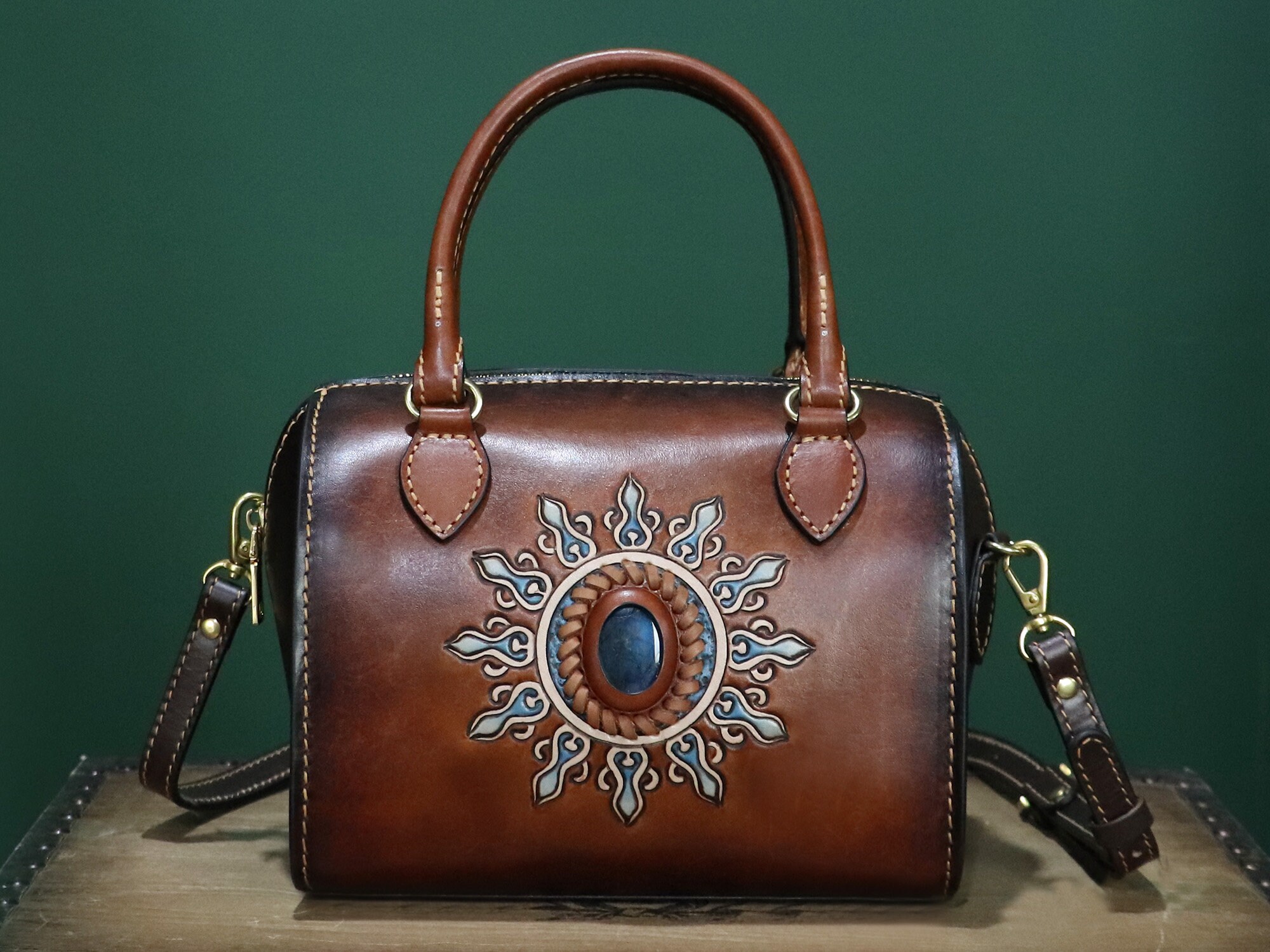 Echte Leder Umhängetasche - Handgefärbte Retro Tasche Für Damen