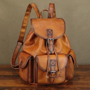 Genuine Leather Backpack Vintage Handmade High Capacity Rucksack Casual Daypack Personalization Knapsack