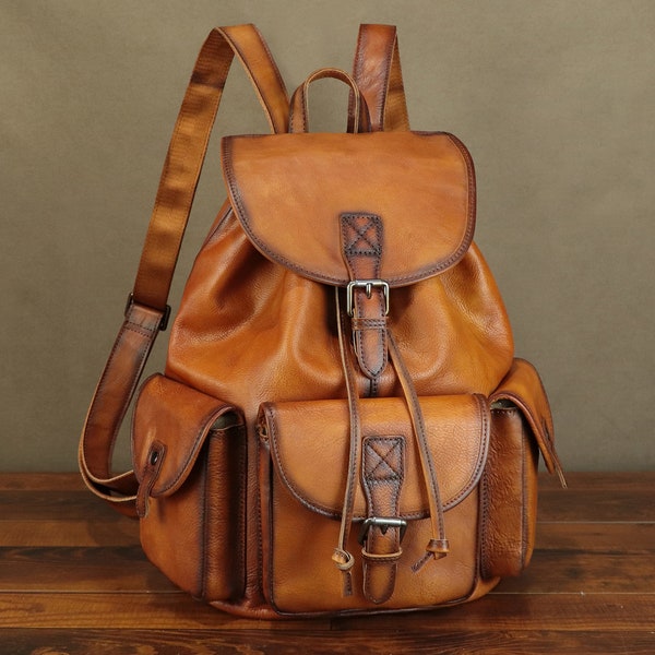 Genuine Leather Backpack Vintage Handmade High Capacity Rucksack Casual Daypack Personalization Knapsack