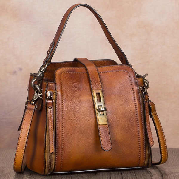 Genuine Leather Handbags for Women Handmade Purses Top Handle Shoulder Bag Vintage Crossbody Bag Personalization Festival Birthday Gift