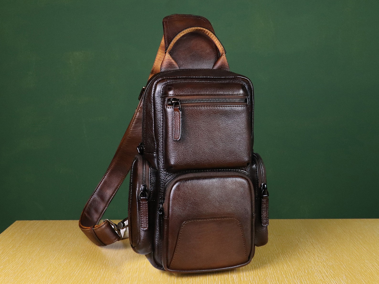 Genuine Leather Sling Bag Crossbody Casual Hiking Daypack - Etsy