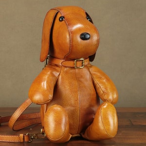 Sac à dos en cuir véritable pour femmes, sac à dos en forme de chien mignon, sac à bandoulière à la mode, sac à bandoulière unique fait main, logo personnalisé