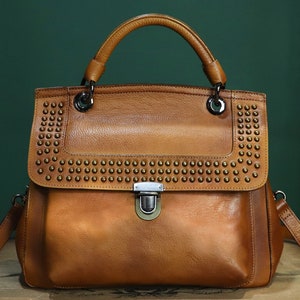 HEEPDD Bag Strap, 2pcs 21.7 inch Handmade Leather Bag Handles with Bronze Rivets for Shoulder Bag Purse Making Supplies(Beige)