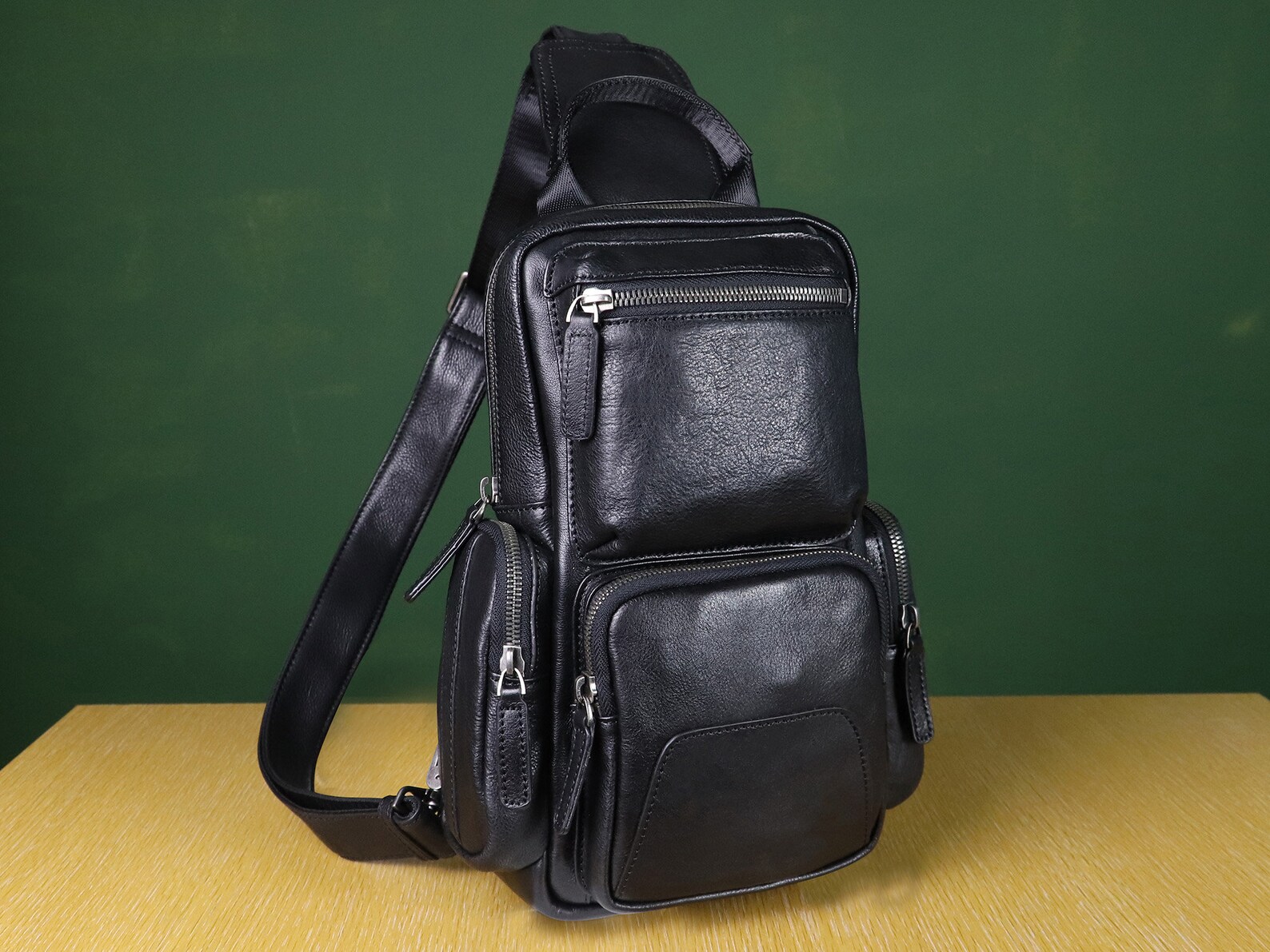 Genuine Leather Sling Bag Crossbody Casual Hiking Daypack Etsy