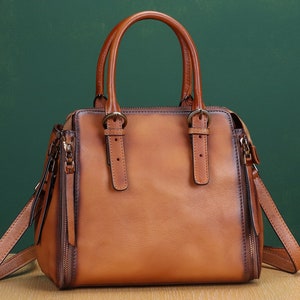 Bolsos de mano de cuero genuino, cartera para mujer, bolso vintage hecho a mano con asa superior, bolso cruzado, bolso de hombro, bolso hobo personalizado