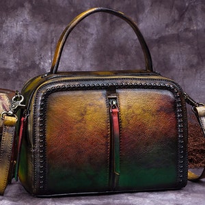 Bolso de cuero genuino para mujer, bolso vintage hecho a mano con asa superior, bolso cruzado, personalización, regalo para festival, bolso de hombro