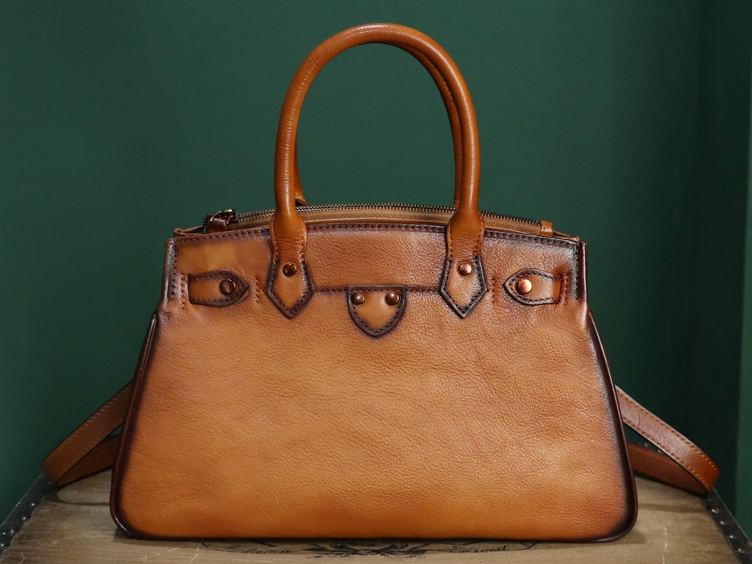 Genuine Leather Top Handle Shoulder Handbag Purse for Women Handmade