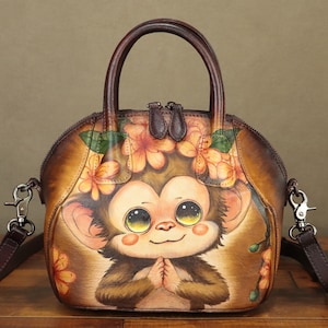 Bolso tipo cartera con asa superior de cuero genuino para mujer, bolso hecho a mano vintage pintado a mano, bolsos cruzados de diseñador, bolso personalizado