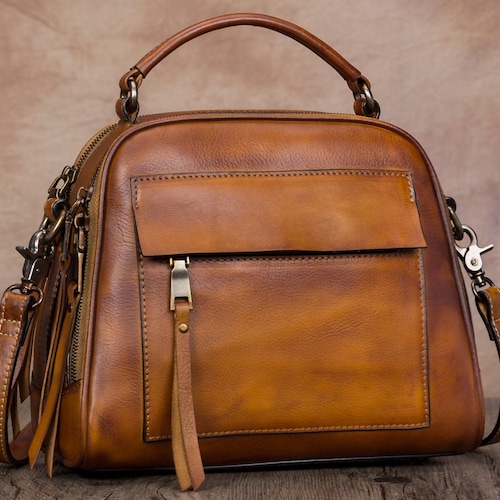 Genuine Leather Crossbody Satchel Purse for Women Retro Etsy