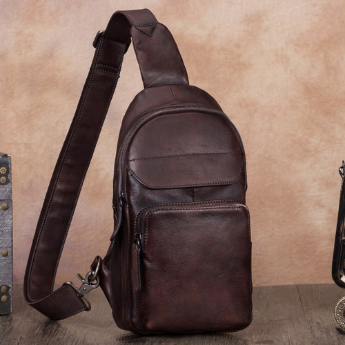 Genuine Leather Sling Bag Crossbody Purse Handmade Hiking Daypack Retro shops Shoulder Backpack Vintage Chest Bags Personalization Purse