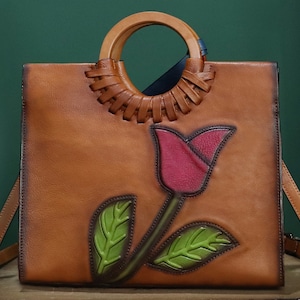 Bolso de cuero genuino con asa superior para mujer, bolso vintage retro hecho a mano, bolso cruzado, bolso de hombro personalizado, bolso de trabajo de regalo