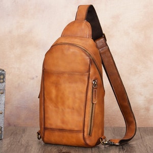 Bolso de cuero genuino Crossbody Chest Purse Hiking Daypack Vintage Handmade Shoulder Backpack Motorcycle Daypack Personalización Purse