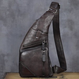 Genuine Leather Sling Bag Vintage Handmade Crossbody Daypack Hiking ...